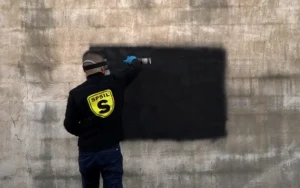 pintando una pared con spray de alta cobertura