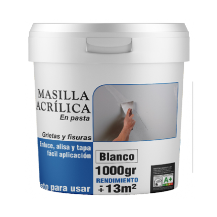 AT013 Masilla acrílica SPSIL 1 kg para enlucir y reparar grietas. Fácil aplicación, secado rápido y acabado perfecto para superficies lisas. Ideal para reparaciones duraderas y efectivas.