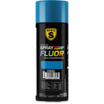 8695_Spray Fluorescente Azul Fluor de 400 ml, ideal para proyectos de señalización, decoración y arte. Proporciona un acabado brillante y visible en condiciones de poca luz o en ambientes oscuros.