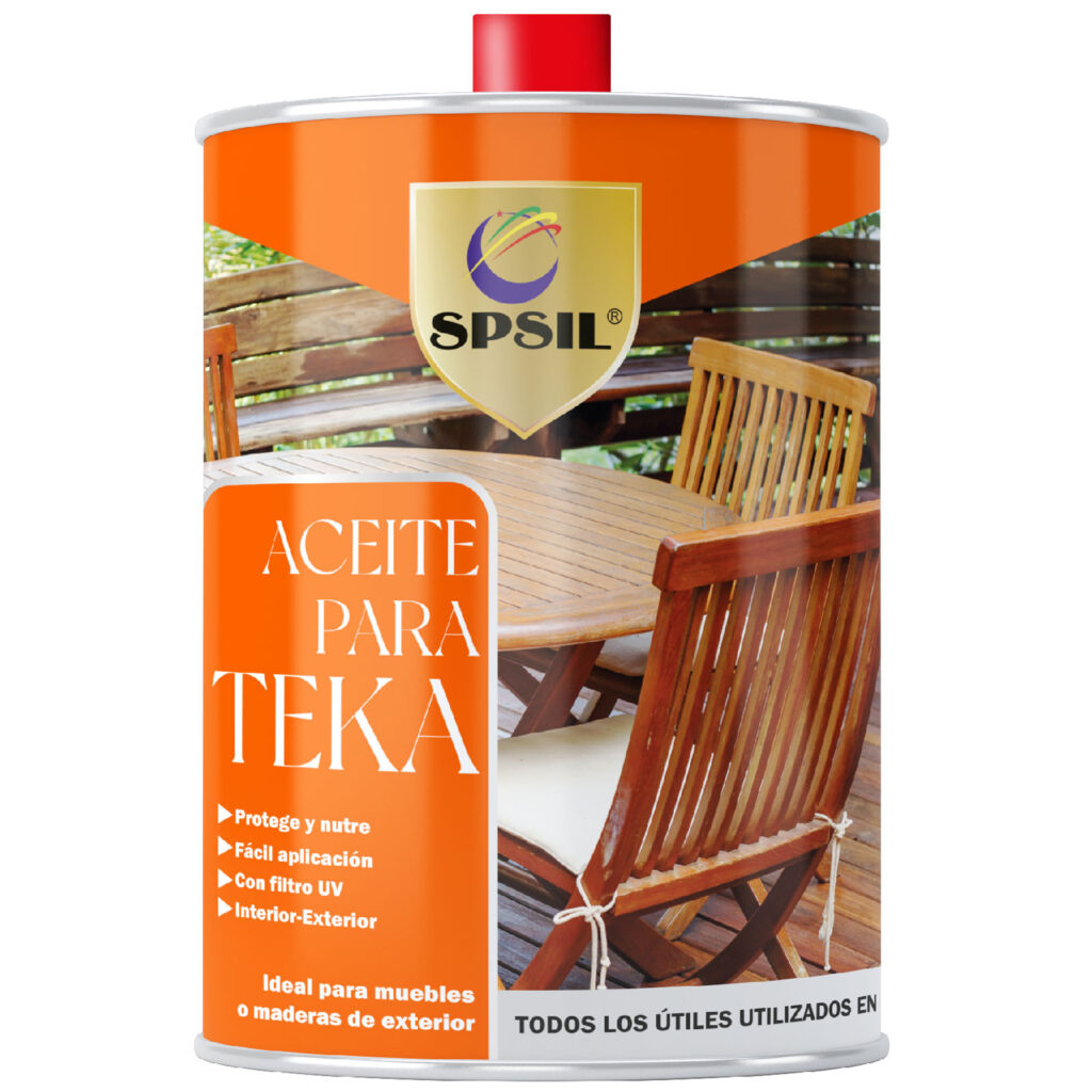 8951 Aceite para Teka SPSIL, ideal para proteger y nutrir muebles de madera, realzando su belleza y garantizando su durabilidad.