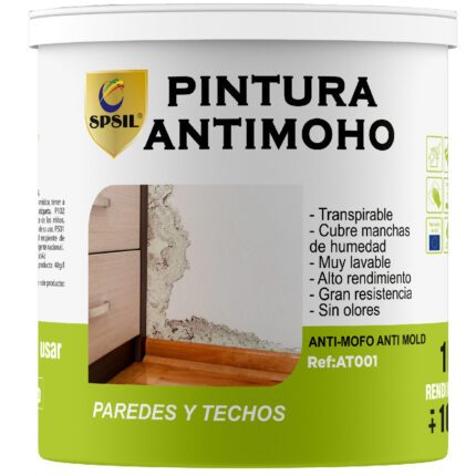 AT001_Pintura Antimoho 1kg SPSIL, cubre manchas de humedad y proporciona gran resistencia, sin olores y lavable, ideal para proteger tus paredes.