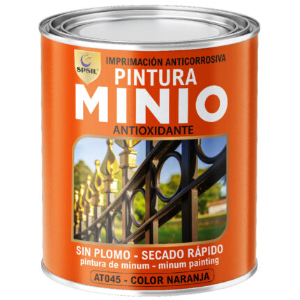 AT0XX Pintura minio antioxidante SPSIL sin plomo, secado rápido, ideal para protección anticorrosiva en color naranja. Ideal para superficies metálicas.