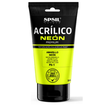 P2-1_Tubo 75 ml Pintura Acrílica Neón Amarillo – Acabado Suave y Duradero para Creativos